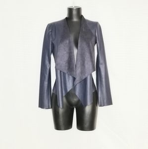 ZARA BASIC faux leather indigo blue jacket S